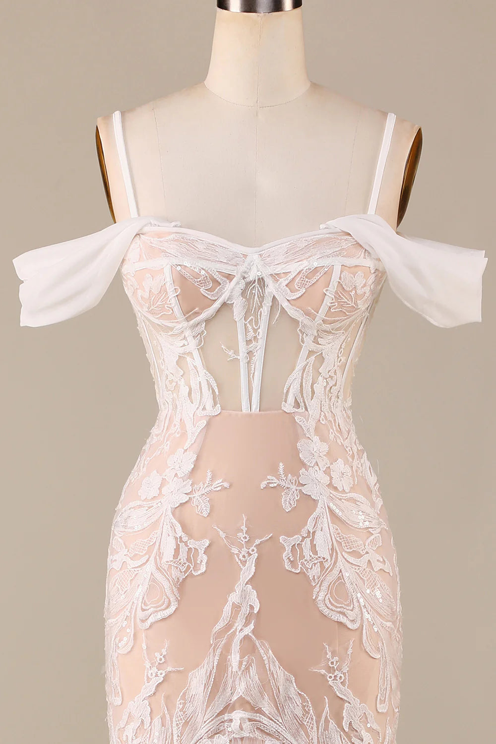 Mermaid Cold Shoulder Wedding Dress with Appliques Sexy