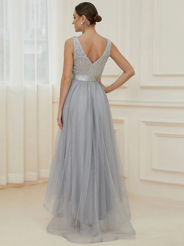 A-Line Bridesmaid Dress Sleevelesst Asymmetrical Sequined with Sequin Sparkly