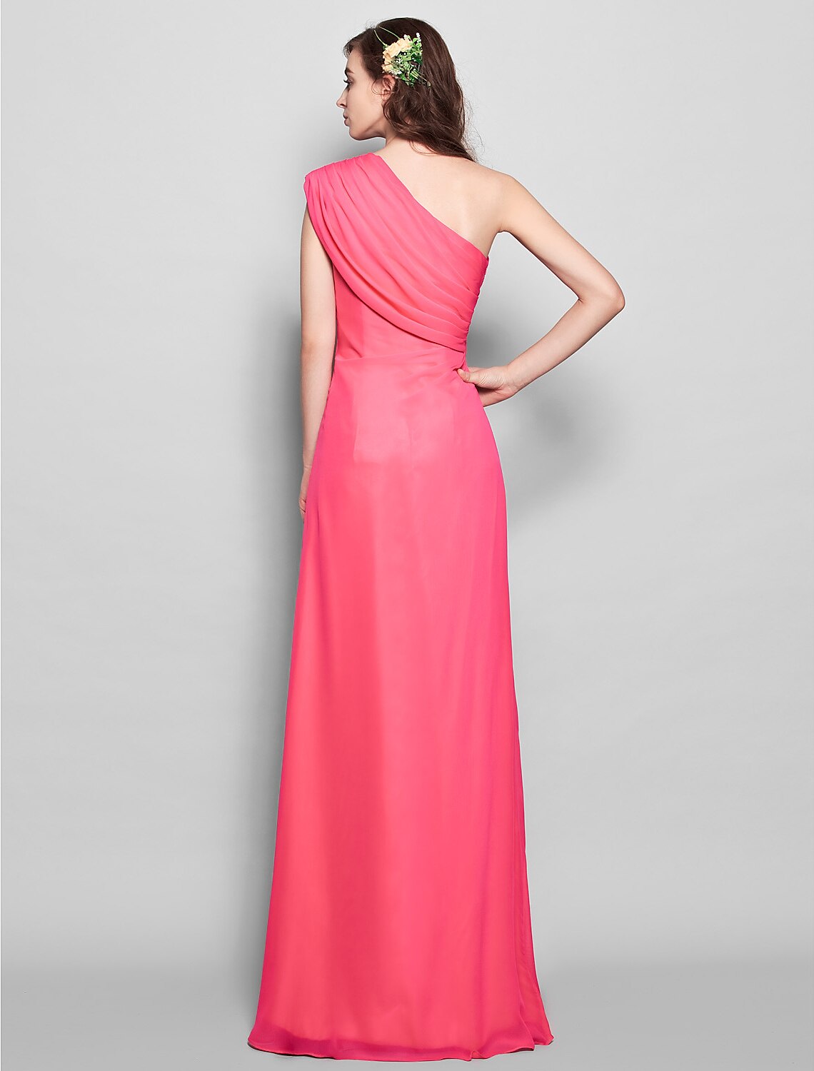 Sheath / Column Bridesmaid Dress One Shoulder Sleeveless Elegant Floor Length Chiffon