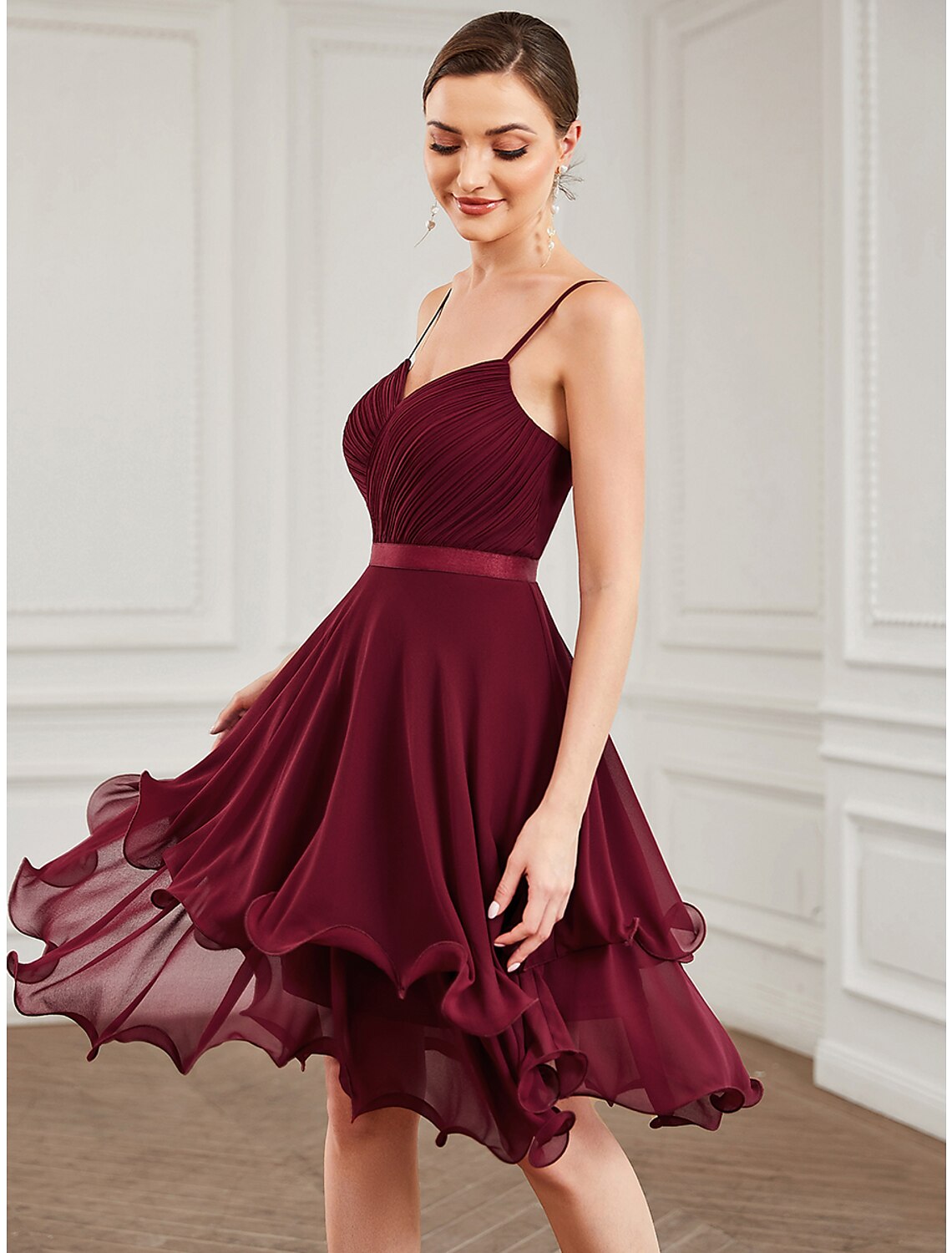 A-Line Homecoming Dresses Elegant Dress Homecoming Short / Mini Sleeveless Sweetheart Chiffon with Pure Color