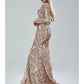 Mermaid / Trumpet Evening Gown Sparkle & Shine Dress Formal Court Train Long Sleeve V Neck African American Lace