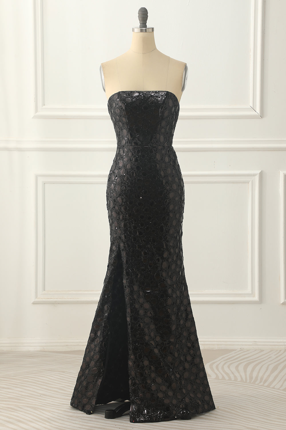 Black Sheath Strapless Sequins Prom Dress Off Shoulder Sexy