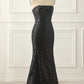 Black Sheath Strapless Sequins Prom Dress Off Shoulder Sexy