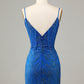 Sparkly Beaded Spaghetti Straps Tight Short Homecoming Dress V-neck