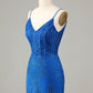 Sparkly Beaded Spaghetti Straps Tight Short Homecoming Dress V-neck