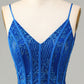 Sparkly Beaded Spaghetti Straps Tight Short Homecoming Dress V-neck