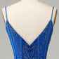 Sparkly Beaded Spaghetti Straps Tight Short Homecoming Dress V-neck