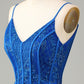 Sparkly Beaded Spaghetti Straps Tight Short Homecoming Dress V-neck
