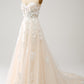A-Line Sweetheart Corset Long Sweep Train Tulle Wedding Dress With Appliques Off Shoulder