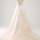 A-Line Sweetheart Corset Long Sweep Train Tulle Wedding Dress With Appliques Off Shoulder