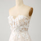 A-Line Sweetheart Corset Long Sweep Train Tulle Wedding Dress With Appliques Off Shoulder