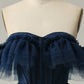 Navy A-Line Off the Shoulder Sweetheart Tulle Long Prom Dress Floor Length