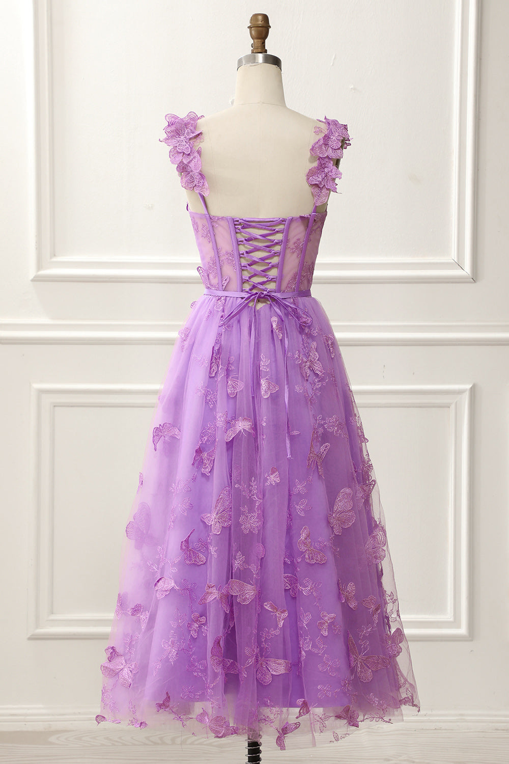 Purple A-Line Corset Knee-Length Prom Dress With Butterflies Beautiful