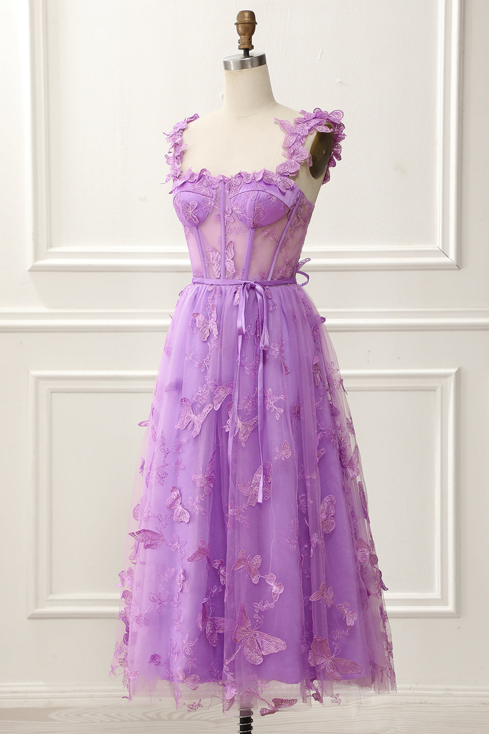 Purple A-Line Corset Knee-Length Prom Dress With Butterflies Beautiful