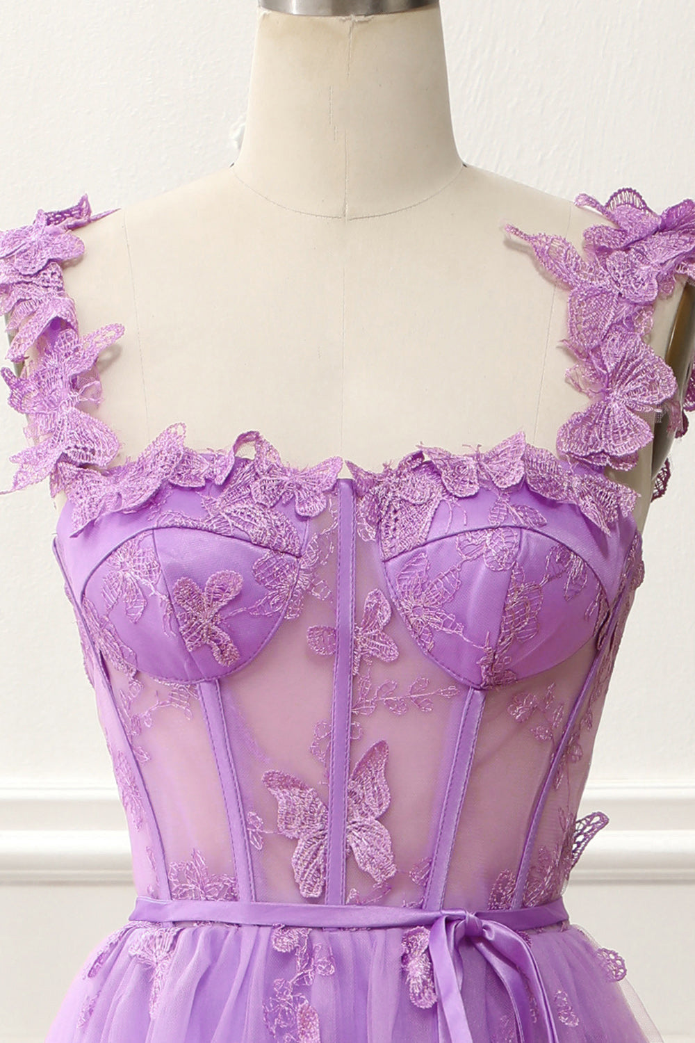 Purple A-Line Corset Knee-Length Prom Dress With Butterflies Beautiful