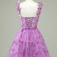 Cute Purple A Line Corset Short Homecoming Dress with Appliques Beautiful