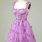 Cute Purple A Line Corset Short Homecoming Dress with Appliques Beautiful