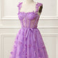 Purple A-Line Corset Homecoming Dress With Butterflies Short