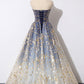 A-Line Strapless Tulle Long Prom Dresses Cute Evening Party Dresses Sparkly