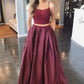 Straps Two Piece Satin & Lace With Beads A Line Prom Dresses Sexy Evening Dresses