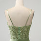 Sparkly Sage Bodycon Sequin Corset Short Homecoming Dress with Slit Sexy