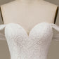 Ivory Asymmetrical Boho Chiffon Wedding Dress with Lace Off Shoulder