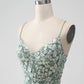 Grey Green Bodycon Lace-up Back Short Homecoming Dress with Sequin Appliqued Sexy