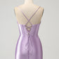 Lilac Bodycon Spaghetti Straps Corset Satin Short Homecoming Dress Pure Color