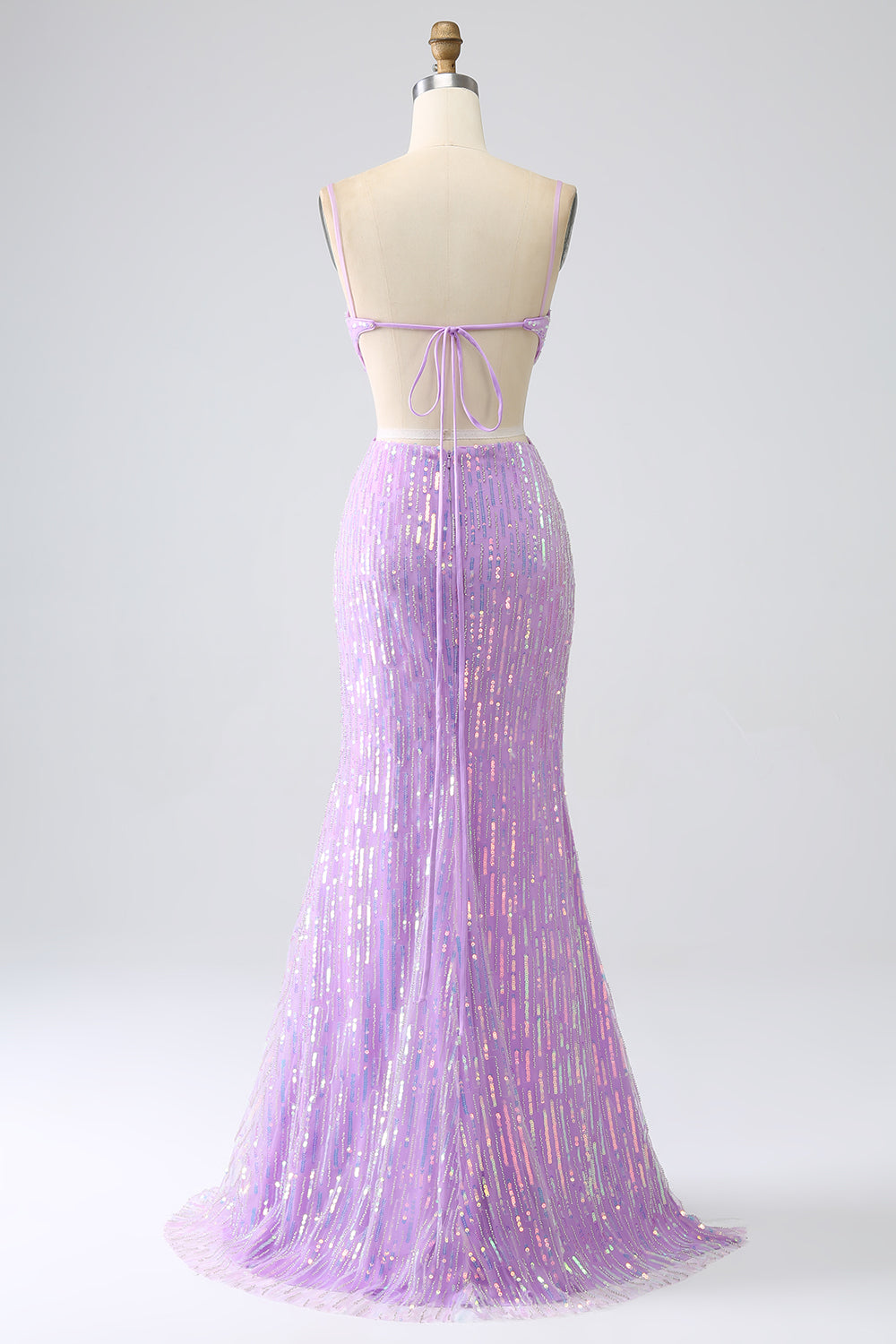 Sparkly Purple Mermaid Spaghetti Straps Sequins Prom Dress with Slit Charming Evening Party Dress