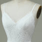 White Mermaid Spaghetti Straps Backless Wedding Dress with Lace V-neck