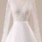 Ivory A Line Tulle Backless Wedding Dress with Long Sleeves V-neck