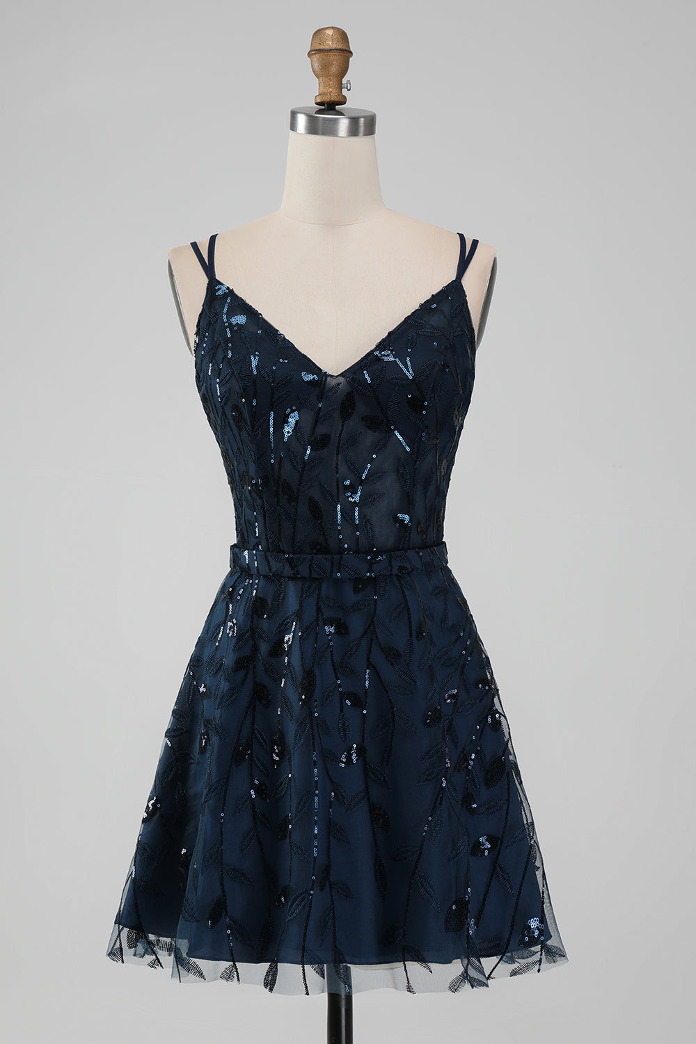 Sparkly Navy A Line Spaghetti Straps Sequins Short Homecoming Dress Sexy