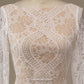 Champagne Long Sleeves Sweep Train Wedding Dress with Lace Open Back