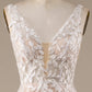 Ivory A Line V-Neck Backless Tulle Wedding Dress with Lace Open Back