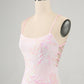 Pink Bodycon Spaghetti Straps Homecoming Dress with Criss Cross Back Sexy