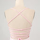 Pink Bodycon Spaghetti Straps Homecoming Dress with Criss Cross Back Sexy