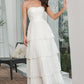 White A-Line Sweetheart Tiered Floor Length Chiffon Prom Dress Off Shoulder Party Dresses