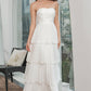 White A-Line Sweetheart Tiered Floor Length Chiffon Prom Dress Off Shoulder Party Dresses