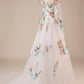 Ivory Flower A-Line Round Neck Sweep Train Wedding Dress with Long Sleeves Beautiful