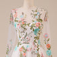 Ivory Flower A-Line Round Neck Sweep Train Wedding Dress with Long Sleeves Beautiful