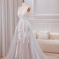 A Line V-Neck Sweep Train Ivory Wedding Dress With Lace Ivory Grey