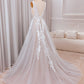 A Line V-Neck Sweep Train Ivory Wedding Dress With Lace Ivory Grey