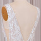 A Line V-Neck Sweep Train Ivory Wedding Dress With Lace Ivory Grey
