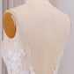 A Line V Neck Tulle Long Boho Wedding Dress with Lace Open Back Ivory Apricot