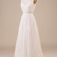 Ivory A Line Spaghetti Straps Long Wedding Dress V-neck