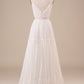Ivory A Line Spaghetti Straps Long Wedding Dress V-neck