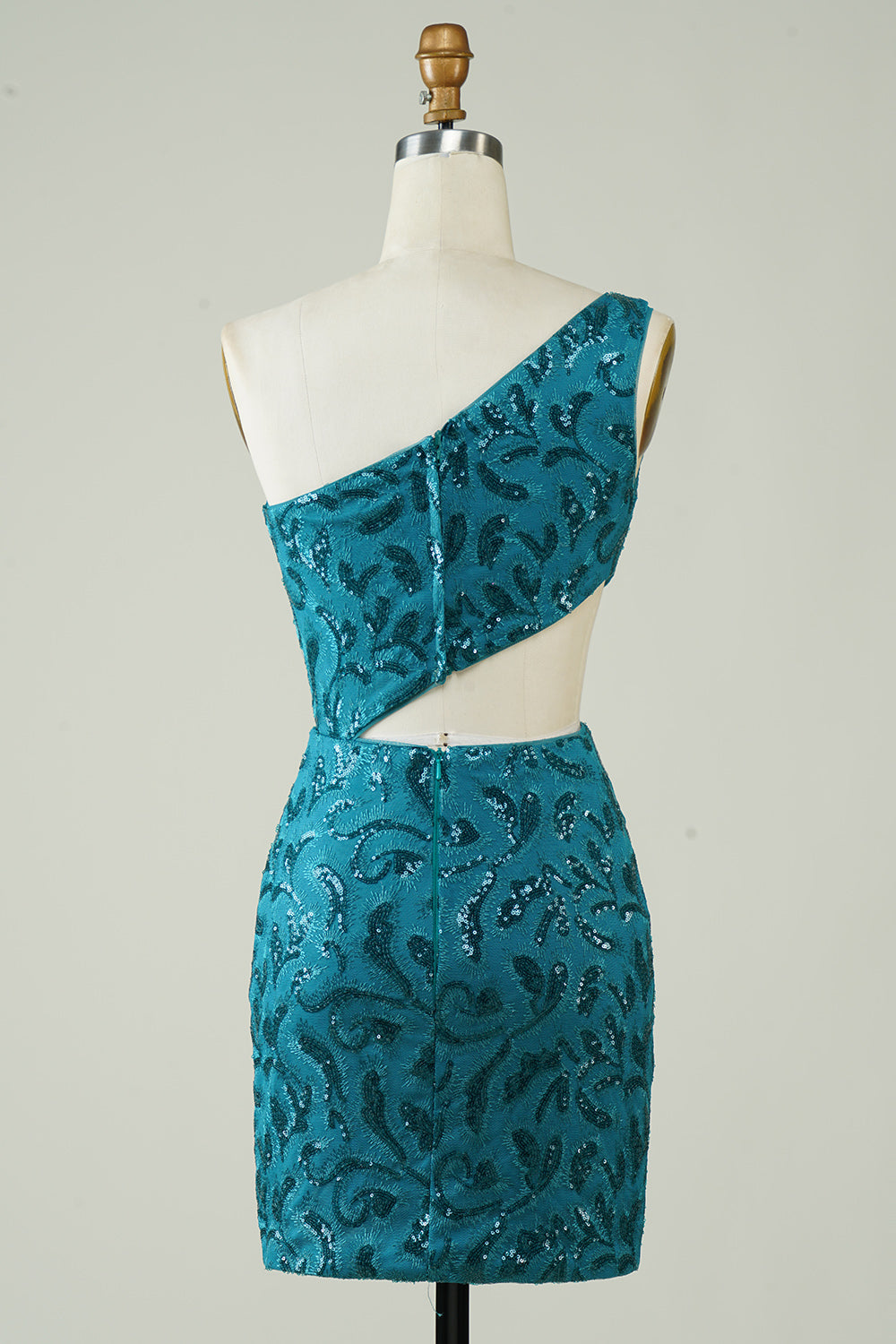 Peacock Blue Glitter Tight Homecoming Dress with Hollow-out Sexy Sparkly 