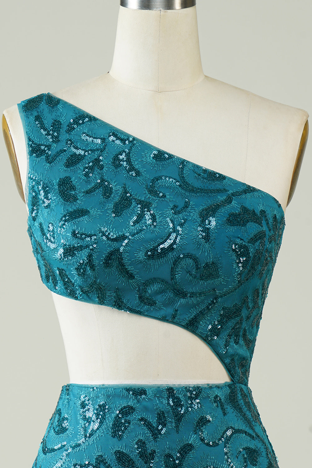Peacock Blue Glitter Tight Homecoming Dress with Hollow-out Sexy Sparkly 