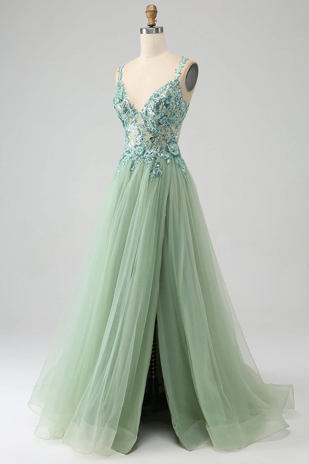 A Line V Neck Long Prom Dress with Appliques Sexy Long