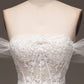 White A Line Long Corset Prom Dress With Appliques Off Shoulder